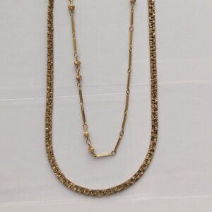 Unique 16" Two Strands Necklace Chain Mix Gold Tone 1960s Diva Glam